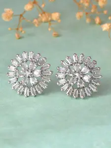 Silvermerc Designs Silver-Plated Circular Shaped American Diamond Studded Studs Earrings