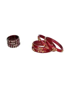 SOMIL Women Set Of 2 Maroon & Red Glass Artificial Stones Bangles