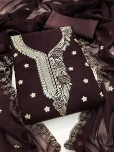 Maroosh Floral Embroidered Thread Work Georgette Unstitched Dress Material