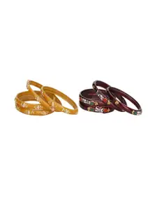 Somil Elegant Combo Glass Bangle Set | Handmade Traditional Chudi For Women | Perfect For Daily & Occasion Use, Combo of 2 Set, Yellow, Maroon