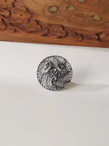 Niska Women RI30045 Intricate Textured Oxidised Adjustable Finger Ring