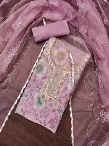 Maroosh Floral Embroidered Thread Work Organza Unstitched Dress Material