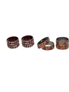 Somil Combo Glass Bangles For Women |Combo Of 2 Set, Maroon, Multicolor