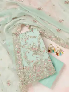 Koskii Floral Embroidered Beads and Stones Unstitched Dress Material