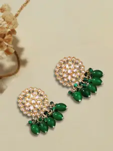 Jazz and Sizzle Gold Plated Artificial Stones Studded & Beaded Floral Shaped Drop Earrings