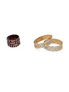 SOMIL Women Set Of 2 Maroon & Golden Glass Artificial Stones Bangles