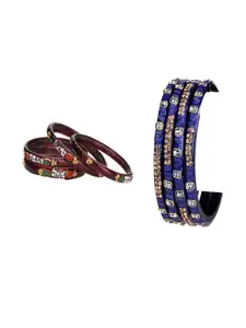 SOMIL Set of 8 Blue and Maroon Glass Artificial Stones Bangles