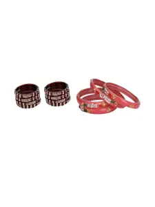 Somil Elegant Women Maroon & Orange Pack Of 12 Handmade Traditional Glass Bangle Set