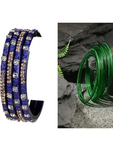 SOMIL Women Set Of 16 Artificial Stones And Beads Handcrafted Glass Bangles