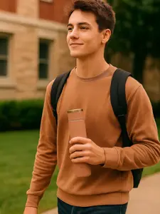 iSWEVEN Gold-Toned Stainless Steel Double Wall Vacuum Water Bottle-520 ml