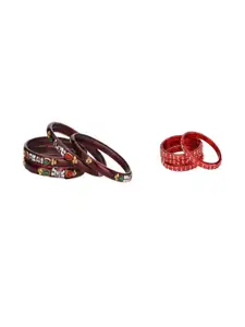Somil Combo Glass Bangles For Women |Combo Of 2 Set, Maroon, Red