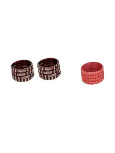 SOMIL Set of 12 Women Maroon & Orange Artificial Stones and Beads Bangles