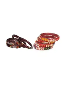 Somil Combo Glass Bangles For Women |Combo Of 2 Set, Maroon, Multicolor
