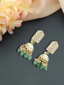 Jazz and Sizzle Gold Plated Artificial Stones Studded & Beaded Dome Shaped Jhumkas