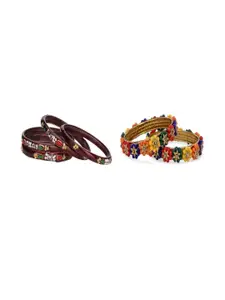 Somil Elegant Combo Glass Bangle Set | Handmade Traditional Chudi For Women | Perfect For Daily & Occasion Use, Combo Of 2 Set, Maroon, Multicolor