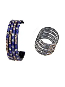 Somil Combo Glass Bangles For Women | Traditional Bangles Set | Daily, Festive & Party, Combo Of 2 Set, Blue, Grey