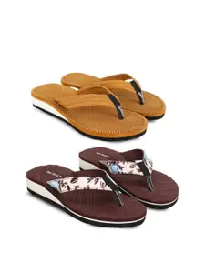 TWO SOFT Women Set of 2 Printed Thong Flip-Flops