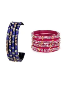 SOMIL Set of 8 Women Blue & Pink Artificial Stones and Beads Bangles