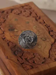 Niska Women RI30061 Intricate Textured Oxidised Adjustable Finger Ring