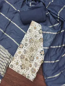 Maroosh Floral Embroidered Beads And Stones Roman Cotton Silk Unstitched Dress Material