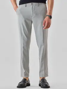Snitch Men Grey Mid-Rise Slim Fit Formal Trousers