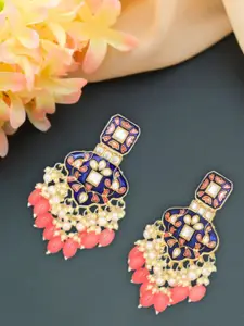 Jazz and Sizzle Gold Plated Stones Studded & Beaded Meenakari Square Drop Earrings