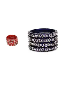 Somil Combo Glass Bangles For Women | Traditional Bangles Set | Daily, Festive & Party, Combo Of 2 Set, Red, Blue