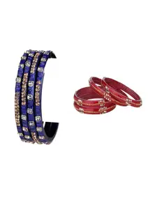 Somil Combo Glass Bangles For Women | Traditional Bangles Set | Daily, Festive & Party, Combo Of 2 Set, Blue, Red