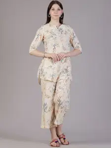 V-Mart Ethnic Printed Band Neck  Tunic With Trousers Co-Ords