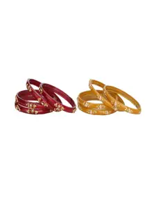 Somil Elegant Combo Glass Bangle Set | Handmade Traditional Chudi For Women | Perfect For Daily & Occasion Use, Combo of 2 Set, Red, Yellow