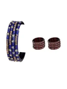 Somil Women Set of 2 Maroon & Blue Stones Studded Bangles
