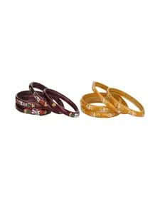 Somil Elegant Women Maroon & Yellow Pack Of 8 Handmade Traditional Glass Bangle Set
