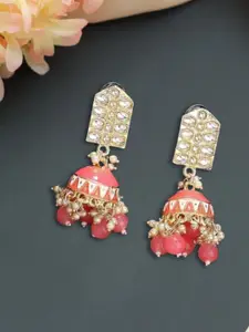 Jazz and Sizzle Gold Plated Artificial Stones Studded & Beaded Dome Shaped Jhumkas