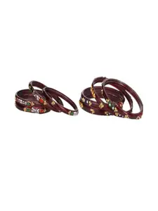 Somil Elegant Women Maroon Pack Of 8 Handmade Traditional Glass Bangle Set