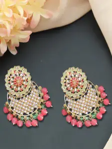 Jazz and Sizzle Gold Plated Artificial Stones Studded & Beaded Crescent Shaped Chandbalis