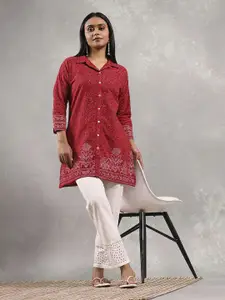 Rangriti Women Ethnic Motifs Printed Shirt Collar Pure Cotton Straight Kurti