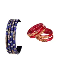 SOMIL Set Of 8 Blue and Red Glass Artificial Stones Bangles