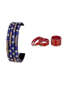 Somil Elegant Women Blue & Red Pack Of 12 Handmade Traditional Glass Bangle Set