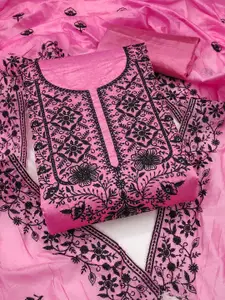 Maroosh Floral Embroidered Thread Work Chanderi Cotton Unstitched Dress Material