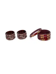 SOMIL Set Of 12 Maroon Glass Artificial Stones Bangles