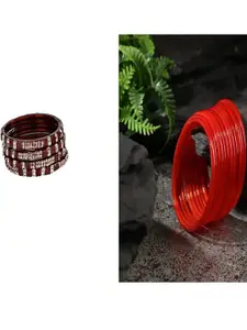 SOMIL Women Set Of 2 Maroon & Red Glass Artificial Stones Bangles
