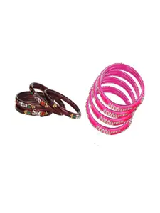 SOMIL Set of 8 Maroon and Pink Glass Bangle