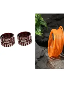 Somil Combo Glass Bangles For Women | Traditional Bangles Set | Daily, Festive & Party, Combo Of 2 Set, Maroon, Orange