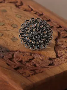 Niska Stone-Studded Oxidised Adjustable Finger Ring