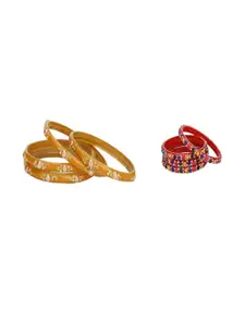 Somil Elegant Combo Glass Bangle Set | Handmade Traditional Chudi For Women | Perfect For Daily & Occasion Use, Combo of 2 Set, Yellow, Multicolor