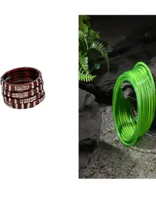Somil Combo Glass Bangles For Women | Traditional Bangles Set | Daily, Festive & Party, Combo Of 2 Set, Maroon, Totai
