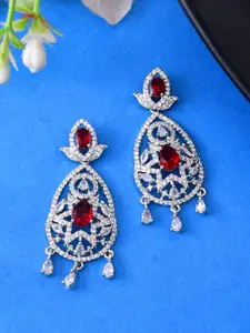 Silvermerc Designs Silver-Plated Red Stone Studded Drop Earrings