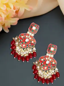 Jazz and Sizzle Gold Plated Stones Studded & Beaded Meenakari Square Drop Earrings