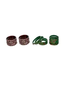 Somil Combo Glass Bangles For Women |Combo Of 2 Set, Maroon, Green