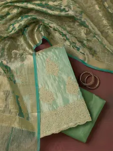 Koskii Floral Embroidered Zardozi Tissue Unstitched Dress Material